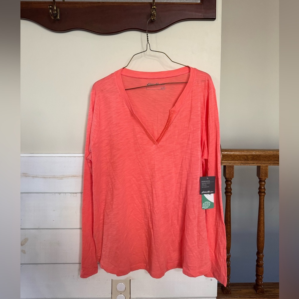 Eddie Bauer Coral V-Neck Top NWT